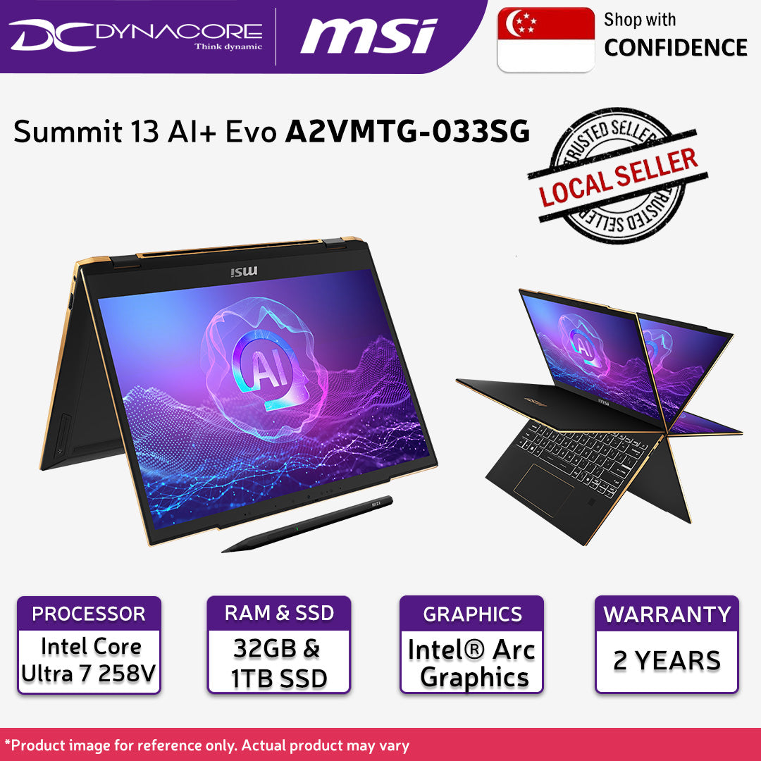 MSI Summit 13 AI+ Evo A2VMTG-033SG 2-IN-1 Laptop (Intel® Core™ Ultra 7 258V / 13.3" / 32GB / 1TB SSD / Intel® Arc Graphics/ WIN 11 PRO) - 9S7-13P511-033