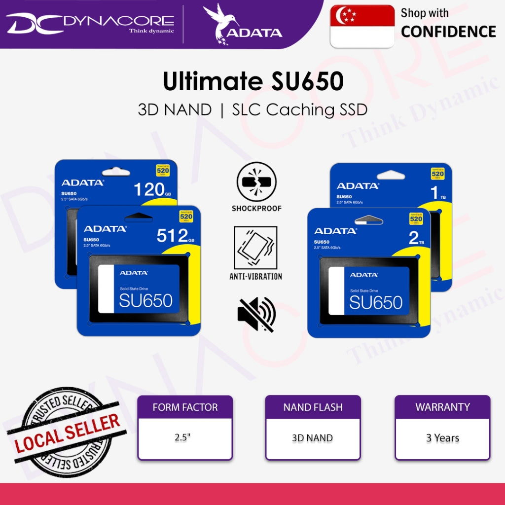 ADATA Ultimate SU650 Solid State Drive (3D NAND | SLC Caching) - 120GB / 512GB / 1TB / 2TB