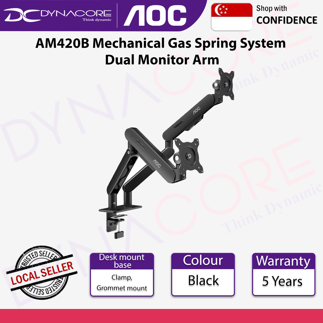 AOC AM420B Mechanical Gas Spring System Dual Monitor Arm (Black) - AOCAM420B