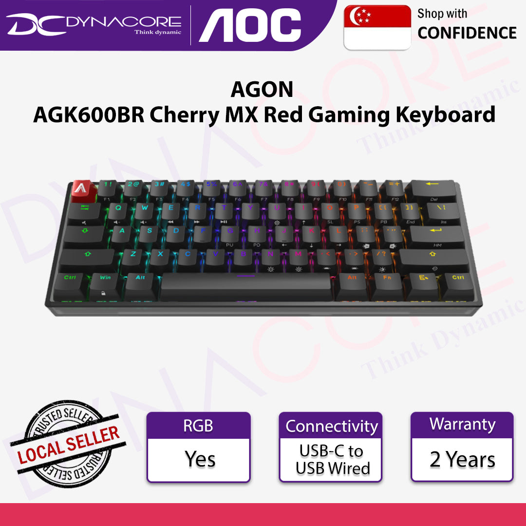 AOC AGON AGK600BR Cherry MX Red Gaming Keyboard Hot Swappable Keyboard with Detachable Type-C - 6973985231421