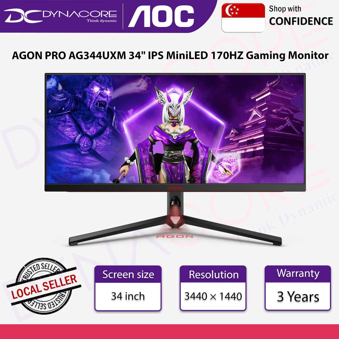 AOC AGON PRO AG344UXM 34" IPS MiniLED 170HZ Gaming Monitor - USB-C 3.2 (DP Alt, 90W), Speaker - AOCAG344UXM