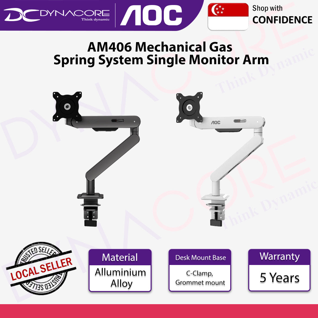 AOC AM406 Mechanical Gas Spring System Single Monitor Arm (Gray / White)