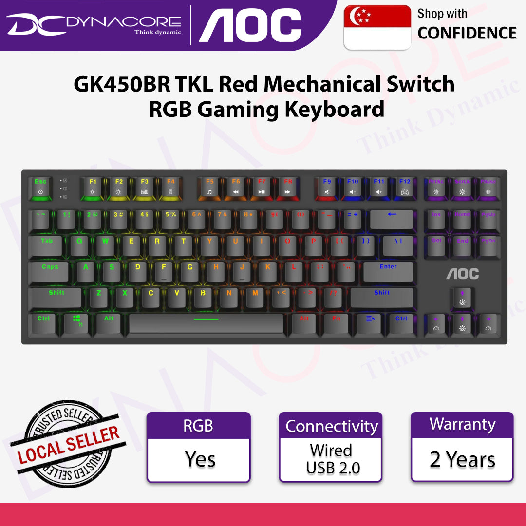 AOC GK450BR TKL Red Mechanical Switch RGB Gaming Keyboard with Detachable Type-C & ABS Double Shot Key - 6973985231438