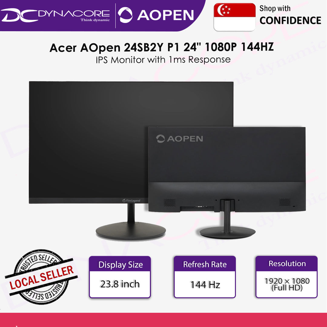 Acer AOpen 24SB2Y P1 24" 1080P 144HZ IPS Monitor with 1ms Response - AOPEN24SB2YP1