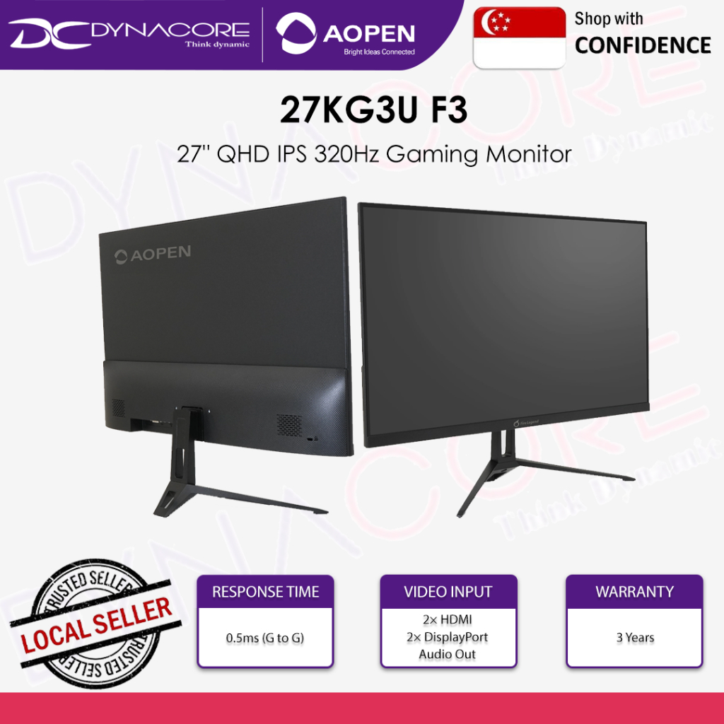 Acer AOPEN 27KG3U F3 Gaming Monitor - 27-inch QHD, IPS, 0.5ms, 320Hz - AOPEN27KG3UF3