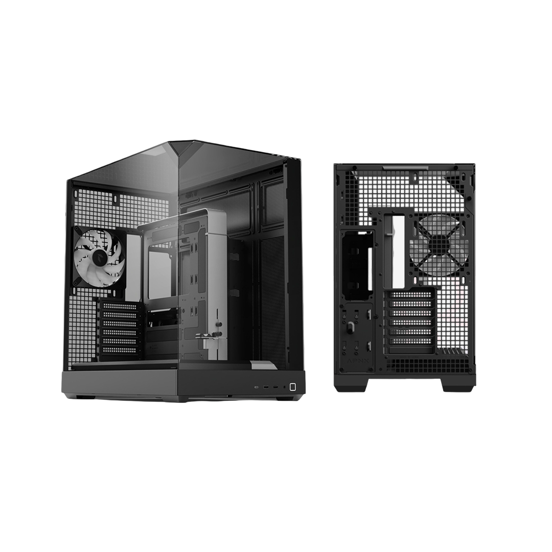APNX V2 Mid Tower ATX PC Case with 3-Side Tempered Glass Black - APNXV2BLK