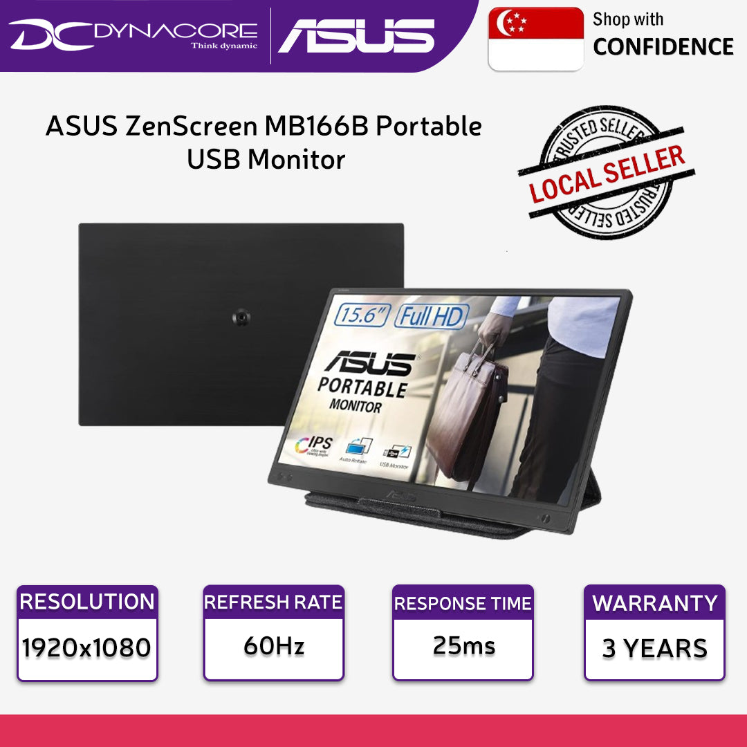 ASUS ZenScreen MB166B Portable USB Monitor- 15.6 inch Full HD, IPS, USB 3.2, Anti-glare surface - ASUSMB166B