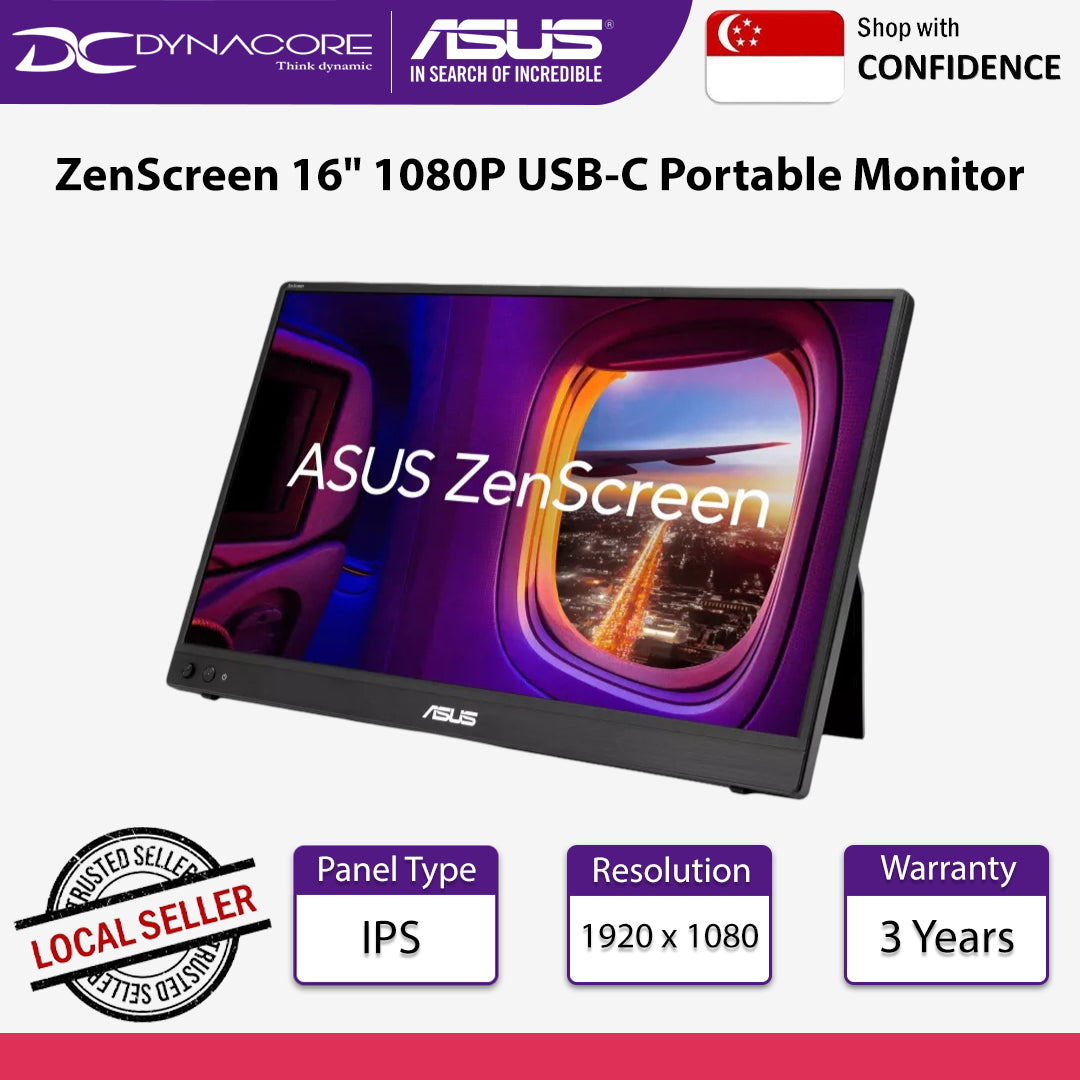 ASUS ZenScreen MB16AHVE 16-inch FHD IPS panel Power Pass Through Auto Rotate USB Type-C Portable Monitor - MB16AHVE