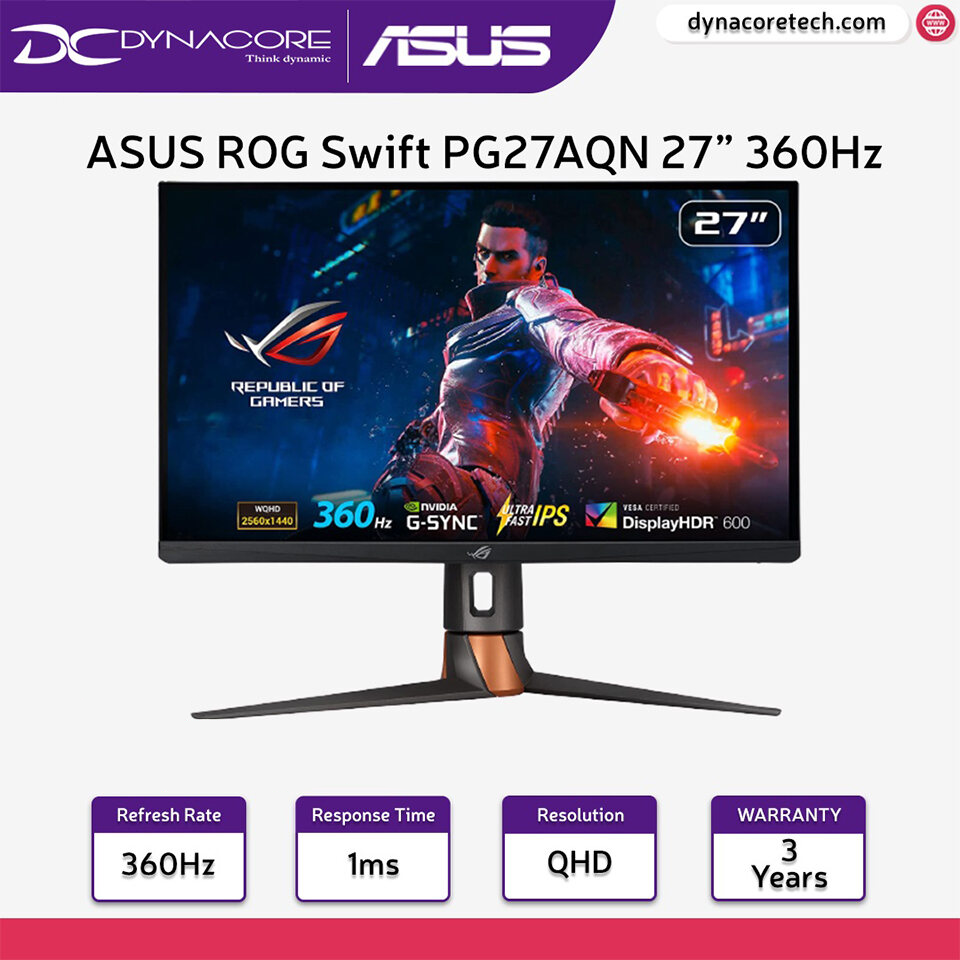 ASUS ROG Swift PG27AQN 27” 360Hz 1440P HDR QHD Gaming Monitor - Fast IPS, 1ms, G-SYNC - ASUSPG27AQN