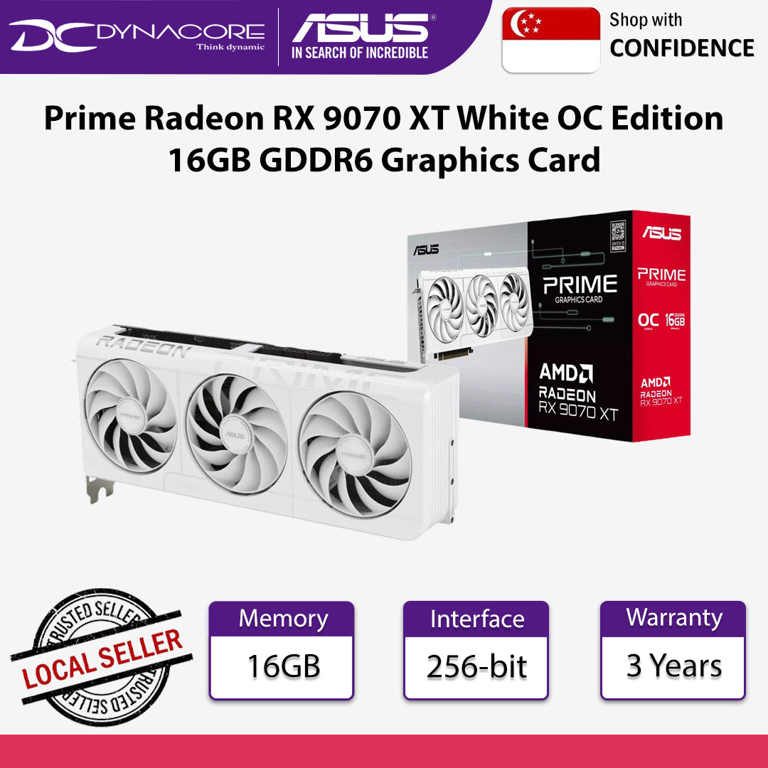 ASUS Prime Radeon RX 9070 XT White OC Edition 16GB GDDR6 Graphics Card - 4711636234245