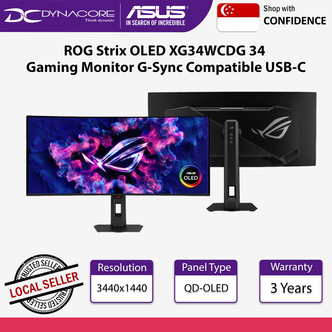 ASUS ROG Strix OLED XG34WCDG 34 Gaming Monitor 175Hz 0.03ms G-Sync Compatible USB-C - XG34WCDMS