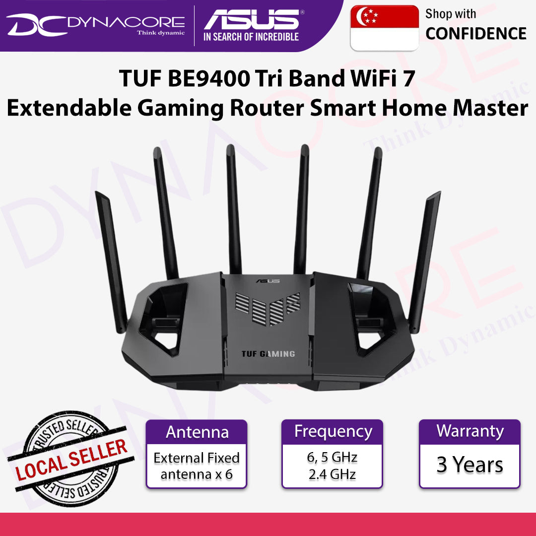 ASUS TUF BE9400 Tri Band WiFi 7 Extendable Gaming Router Quad 2.5G ports 3 step Port Forwarding Smart Home Master - 4711387931875