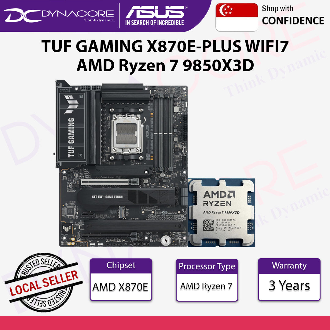 ASUS TUF GAMING X870E-PLUS WIFI7 Motherboard & AMD Ryzen 7 9850X3D Processor