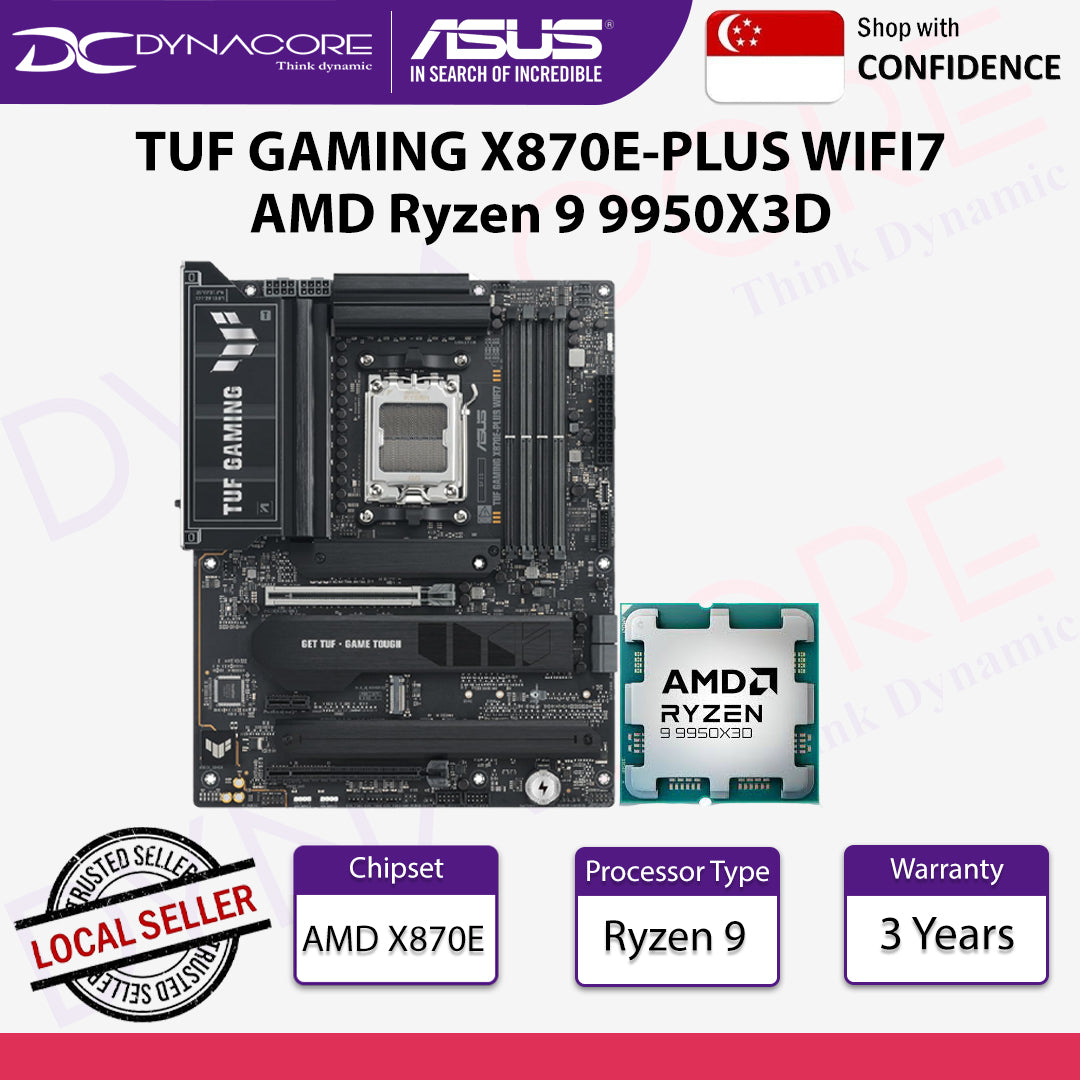 ASUS TUF GAMING X870E-PLUS WIFI7 Motherboard & AMD Ryzen 9 9950X3D Processor