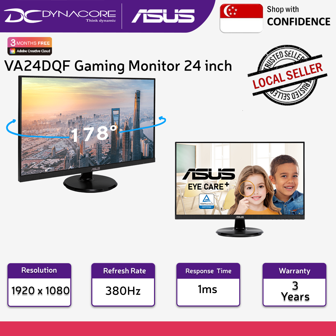 ASUS VA24DQF Eye Care Gaming Monitor – 24-inch (23.8-inch viewable), IPS, Full HD, Frameless, 100Hz - ASUSVA24DQF