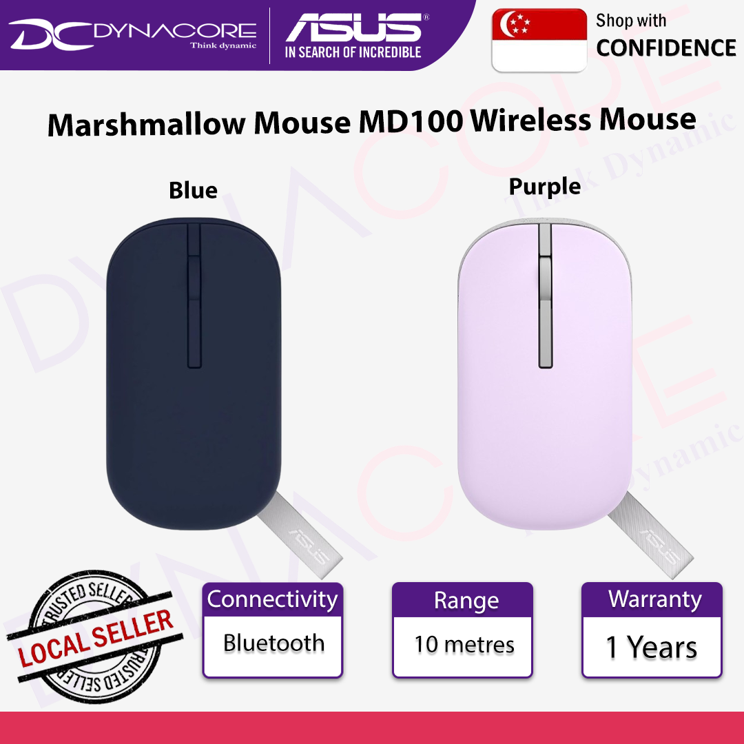 ASUS Marshmallow Wireless Mouse MD100 with Adjustable DPI Up to 1600 DPI, Dual-mode Connectivity, Bluetooth