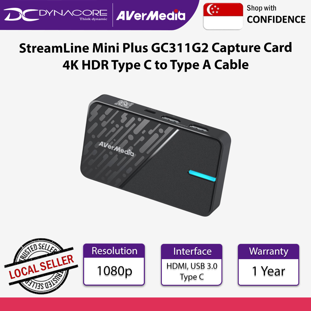 Avermedia StreamLine Mini Plus GC311G2 Capture Card 4K HDR Type C to Type A Cable - GC311G2
