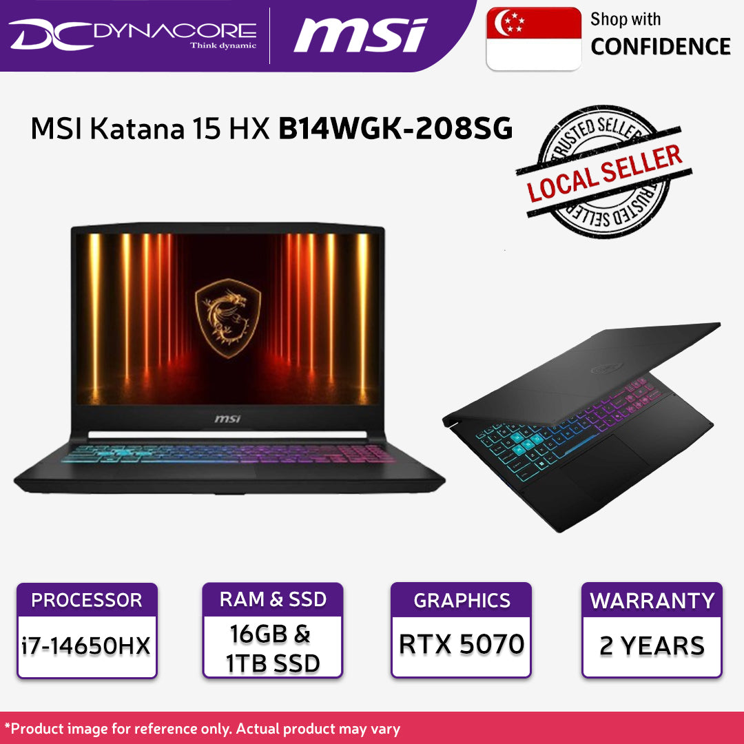 MSI Katana 15 HX B14WGK-208SG (i7-14650HX /16GB /1TB SSD /15.6in QHD /RTX 5070 /WIN 11 HOME) 2YEARS WARRANTY