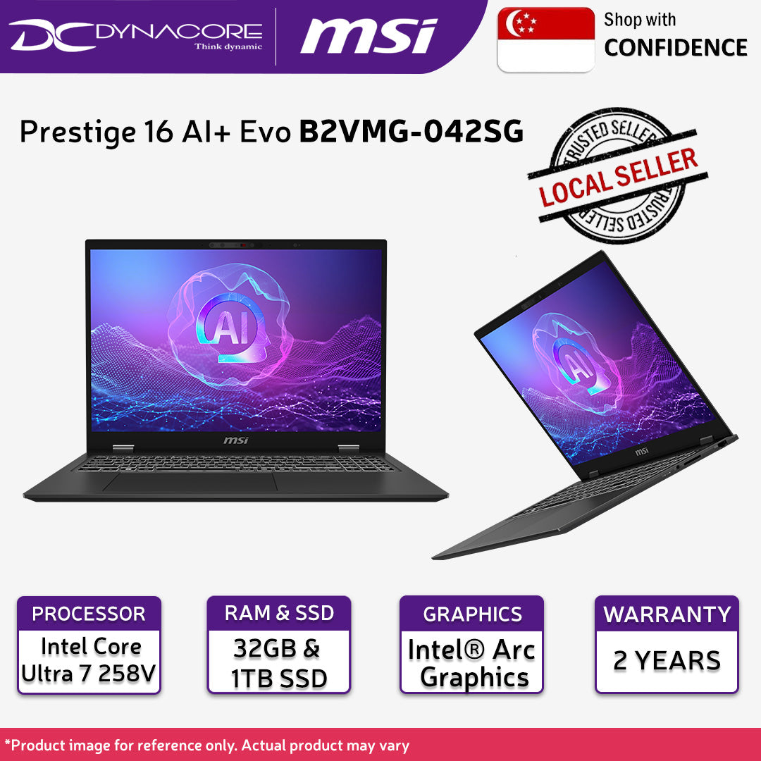 MSI Prestige 16 AI+ Evo B2VMG-042SG LAPTOP (Intel® Core™ Ultra 7 258V/ 16" UHD+ / Intel® Arc Graphics / 32GB / 1TB SSD / WIN 11 HOME) - 9S7-15A341-042