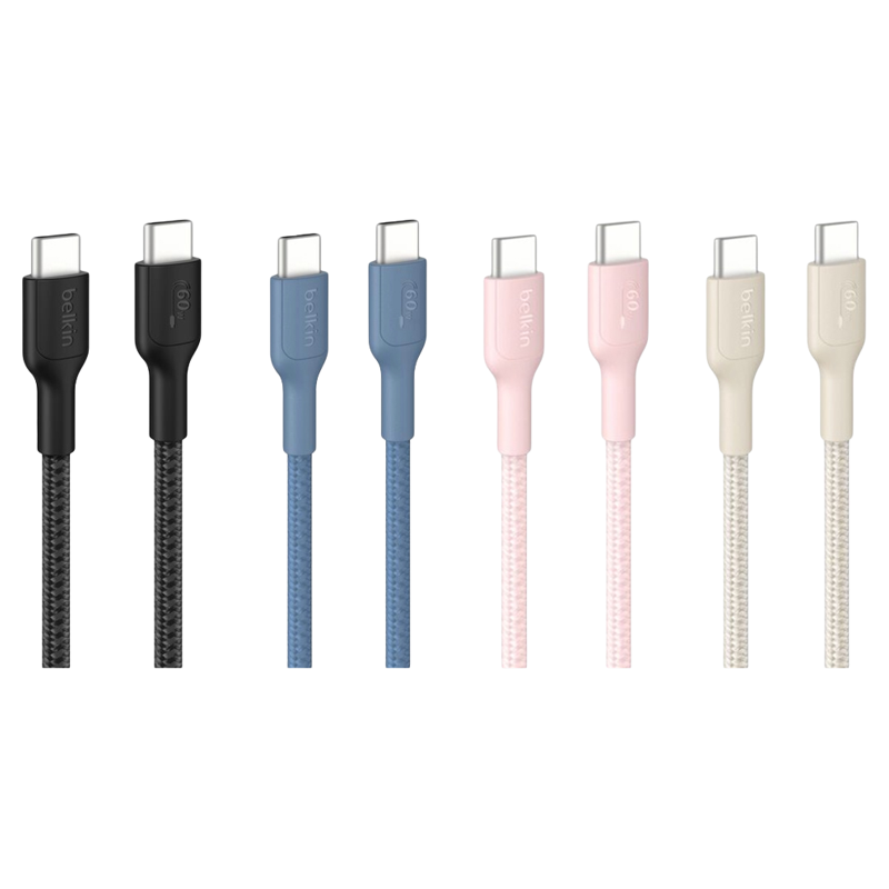 Belkin BoostCharge Pro Braided USB-C to USB-C Cable 60W - 2M (Black/Blue/Pink/Sand)