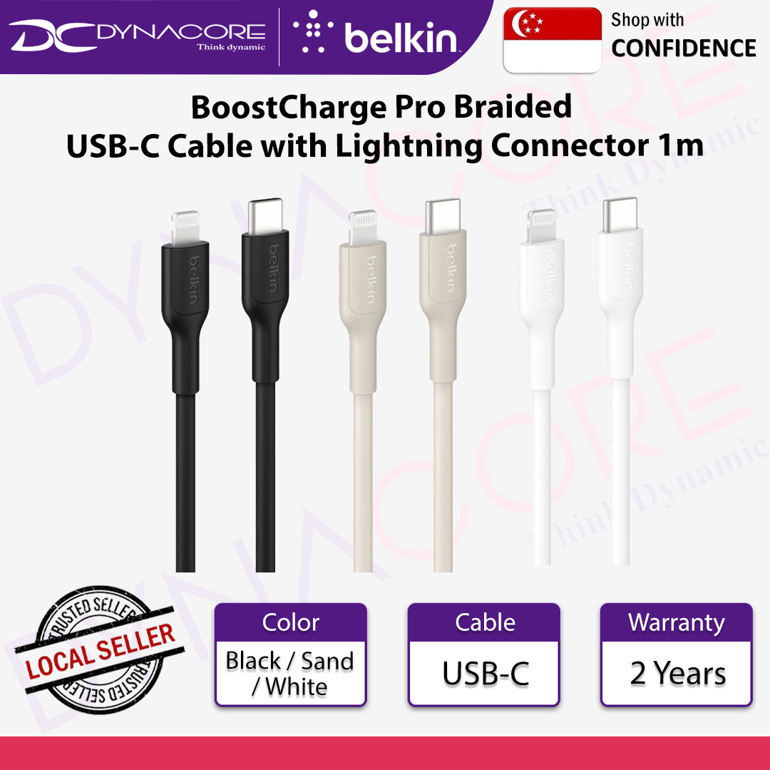 Belkin BoostCharge USB-C Cable with Lightning Connector 1m (Black / Sand / White)