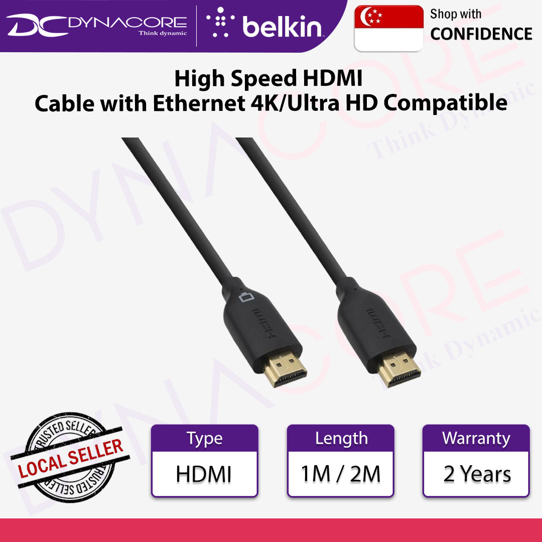 Belkin High Speed HDMI Cable with Ethernet 4K/Ultra HD Compatible 1M / 2M