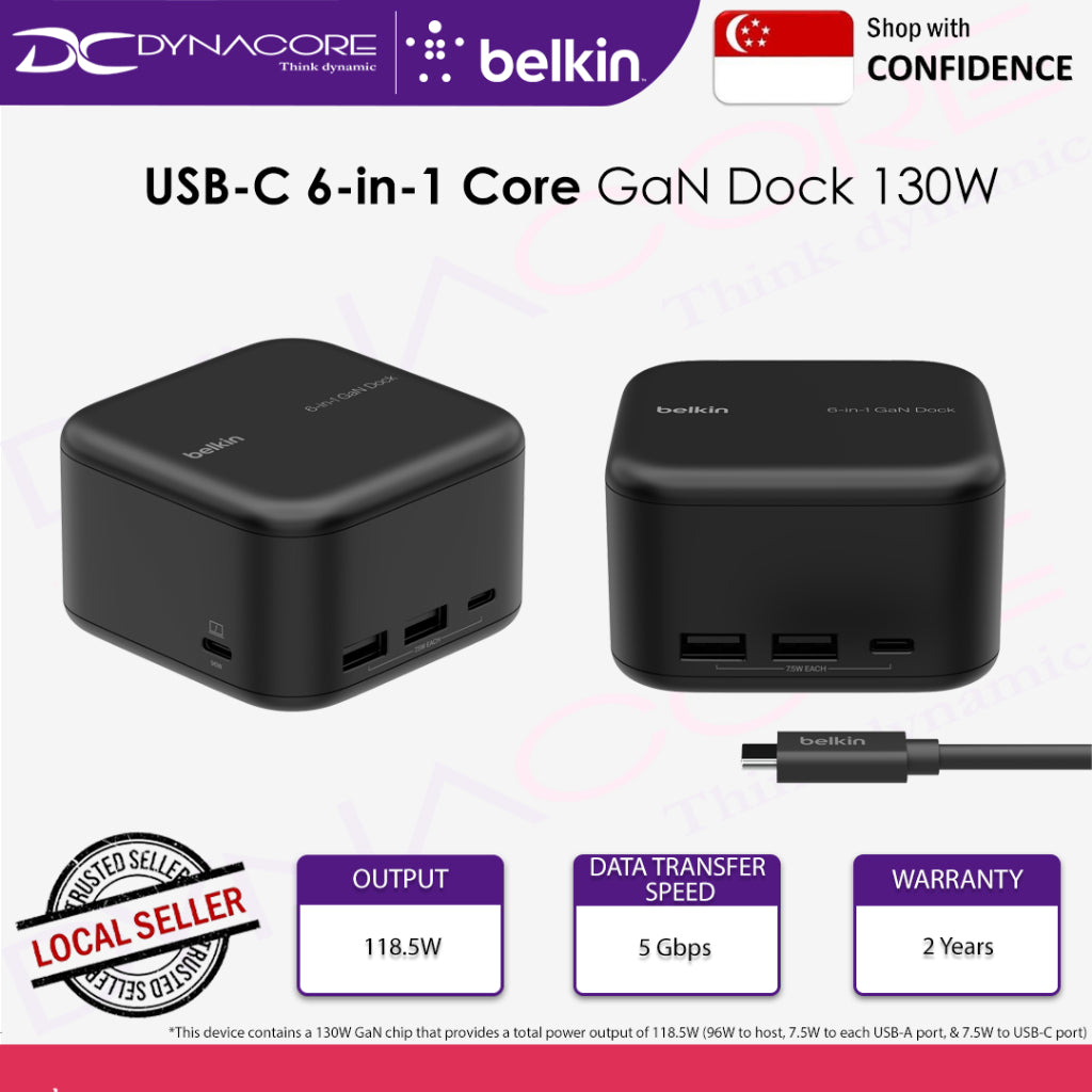 Belkin Connect USB-C 6-in-1 Core GaN Dock 130W - INC018VFBK - 745883866335