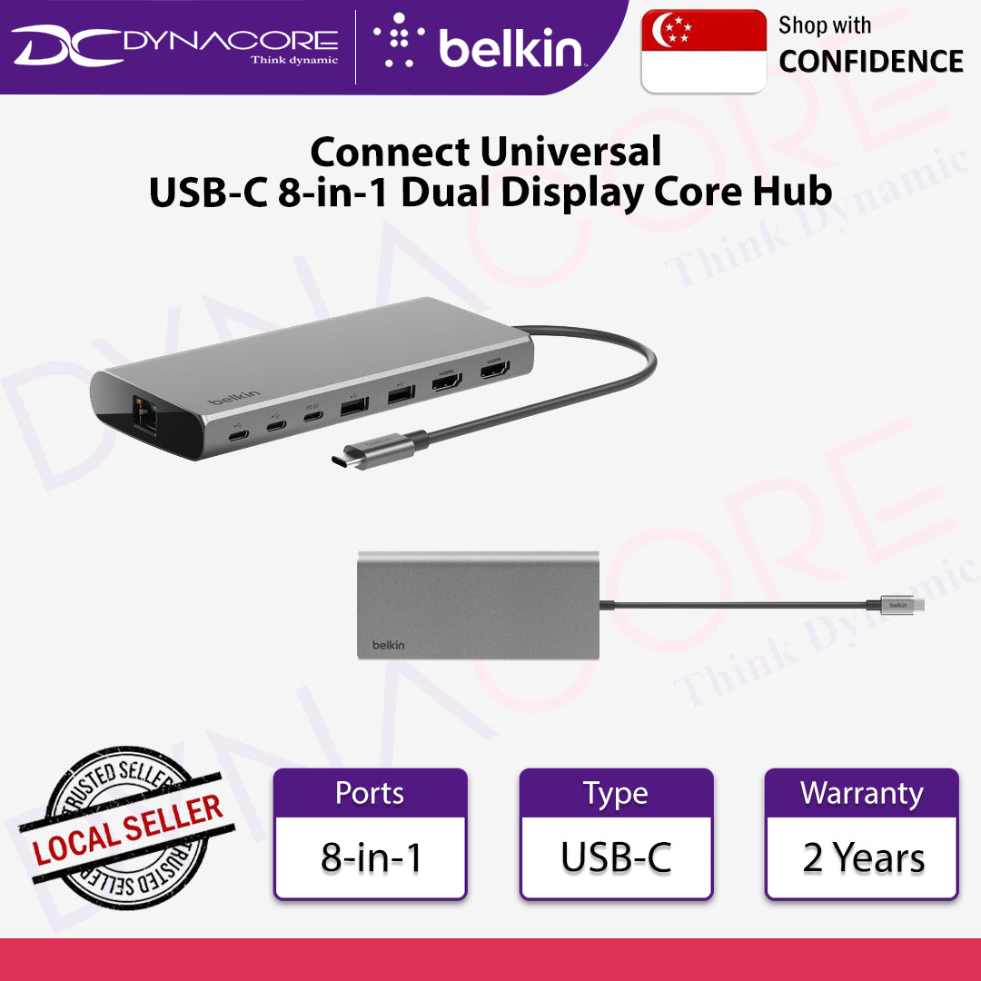 Belkin INC015btSGY-CZ Connect Universal USB-C 8-in-1 Dual Display Core Hub - 745883885428