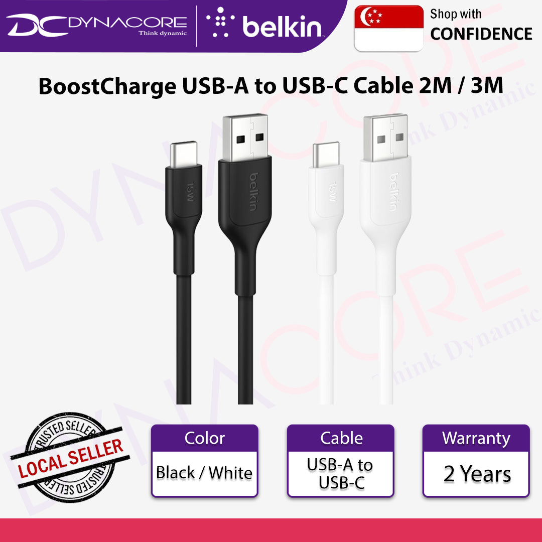 Belkin BoostCharge USB-A to USB-C Cable - 2M / 3M (Black / White)