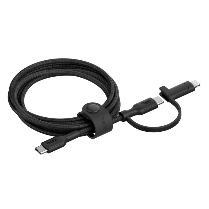 Belkin BoostCharge Pro 2-in-1 Cable with USB-C and Lightning Connector (Black / White)