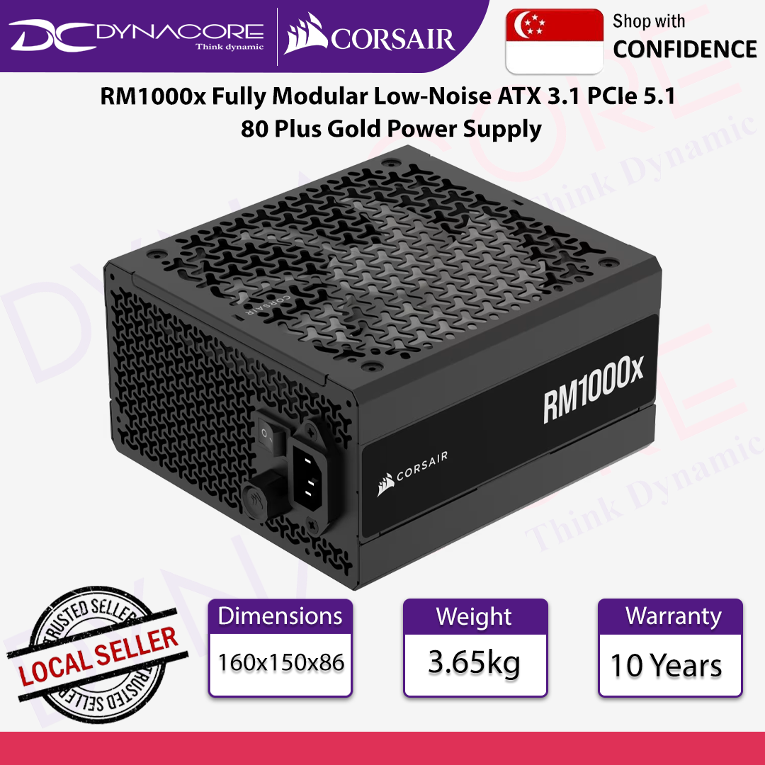 Corsair RM1000x Fully Modular Low-Noise ATX 3.1 PCIe 5.1 80 Plus Gold Power Supply - 840006667735