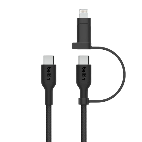 Belkin BoostCharge Pro 2-in-1 Cable with USB-C and Lightning Connector - Black - 745883902514