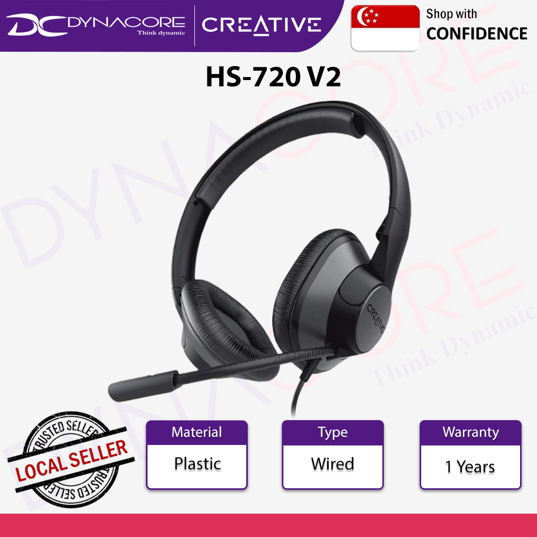 Creative HS-720 V2 USB Digital Audio On-Ear Headset with Noise-Cancelling Condenser Boom Mic, Inline Mic Mute/Calls/Volume Control and Mic-Monitoring Feature, Simple Plug-and-Play for Video Calls - 5390660194634