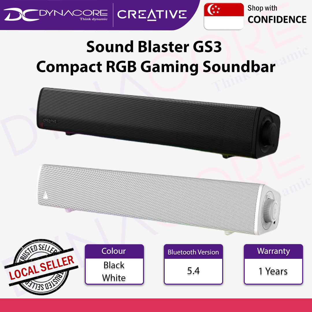 Creative Sound Blaster GS3 - Compact RGB Gaming Soundbar With Superwide™ Technology BLACK / WHITE - 5390660196140 / 5390660196645
