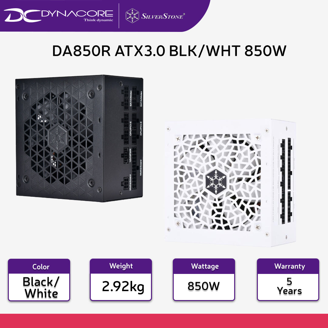SILVERSTONE DA850R ATX3.0 BLK/WHT 850W 80+ GOLD FULL M PSU - 4710679816845, 4710679816852