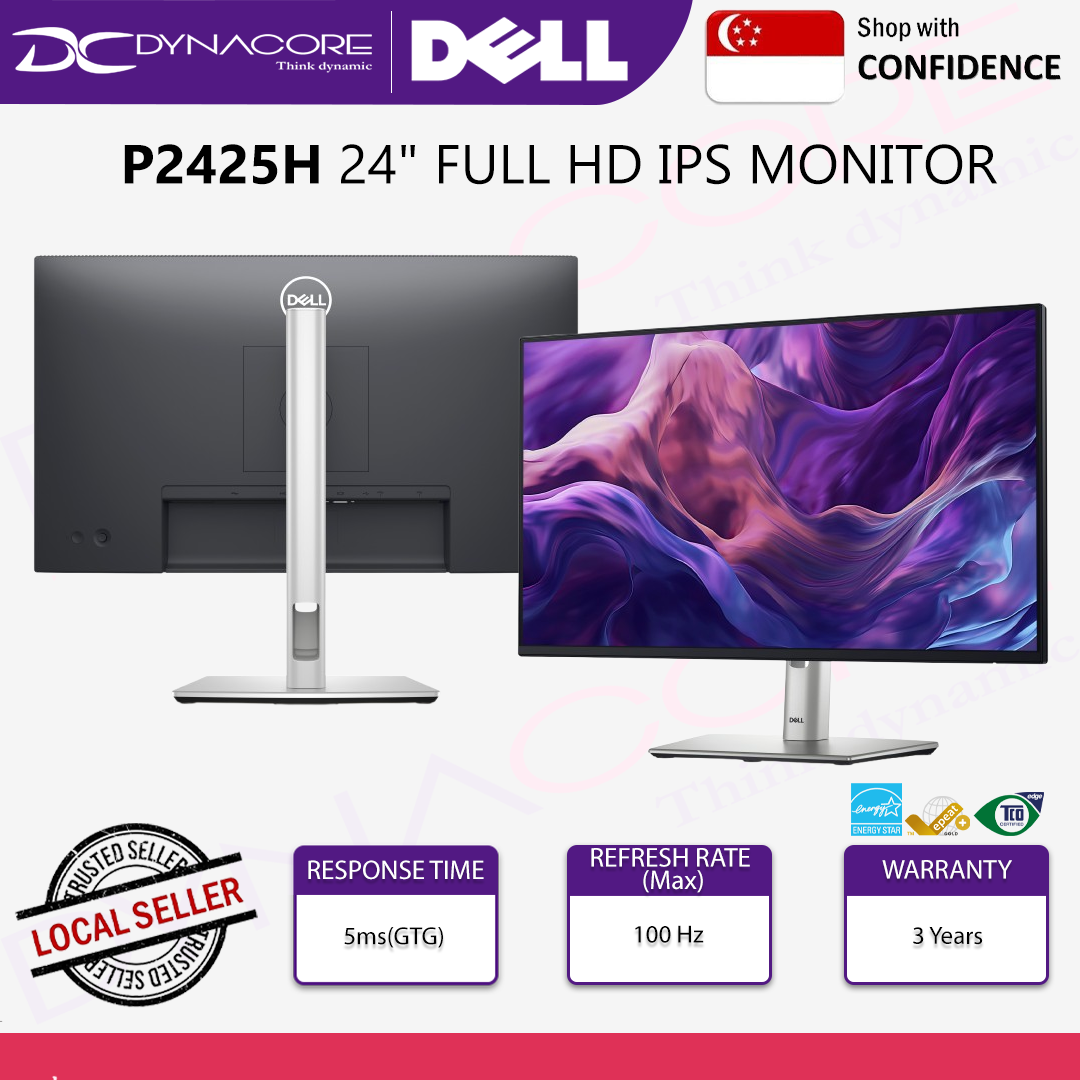 Dell P2425H 24" Full HD IPS Monitor - Height Adjustable, 15W Power Delivery, 99% sRGB, 100Hz - DELLP2425H