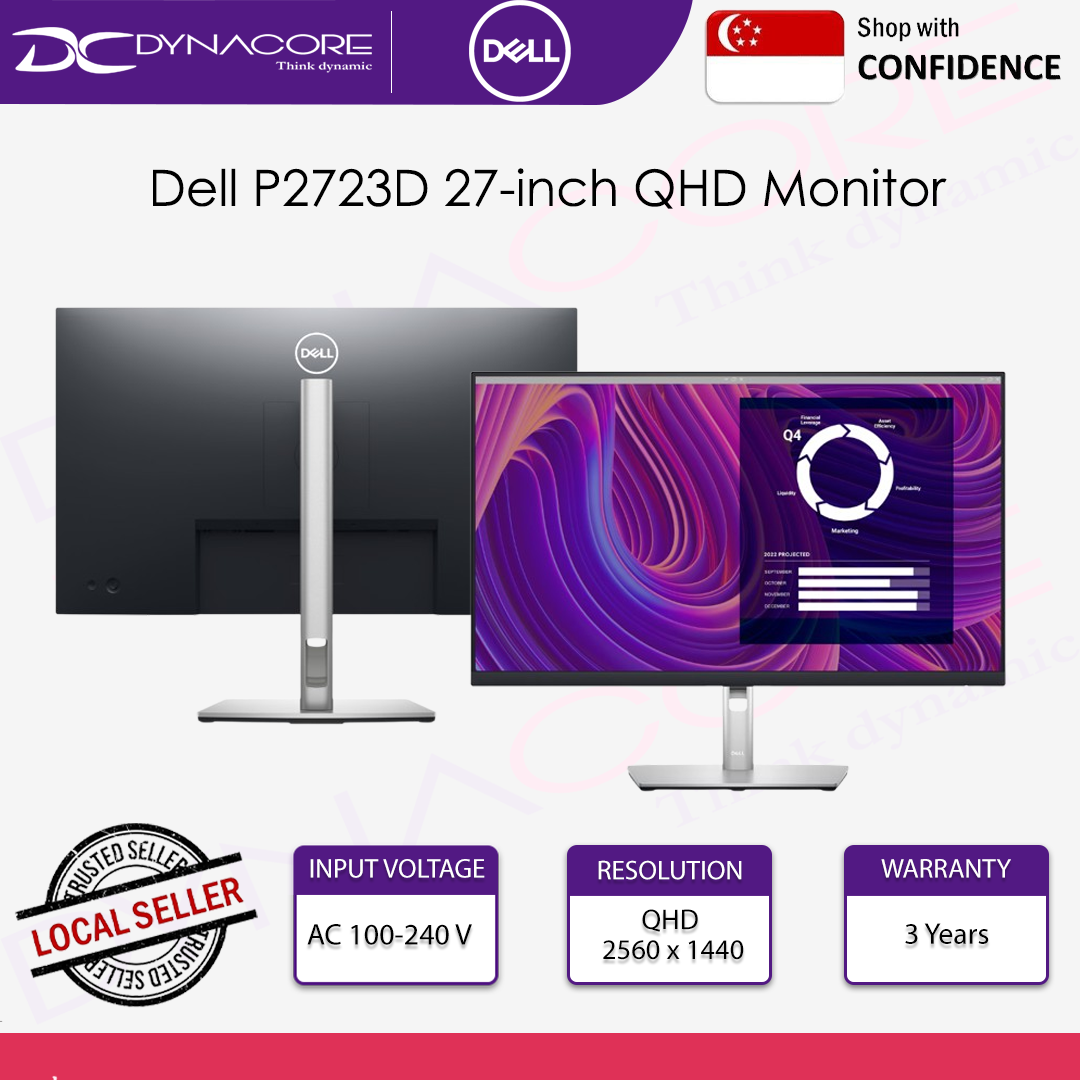 Dell P2723D 27-inch QHD Monitor - IPS, 2560 x 1440, 60 Hz, 99% sRGB, Height Adjustable - DELLP2723D