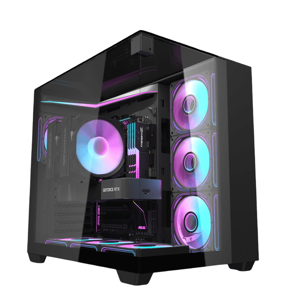 DarkFlash TH285 ATX Mid-Tower High Airflow Full View Tempered Glass Front PC Gaming Case Black - DFTH285BLK