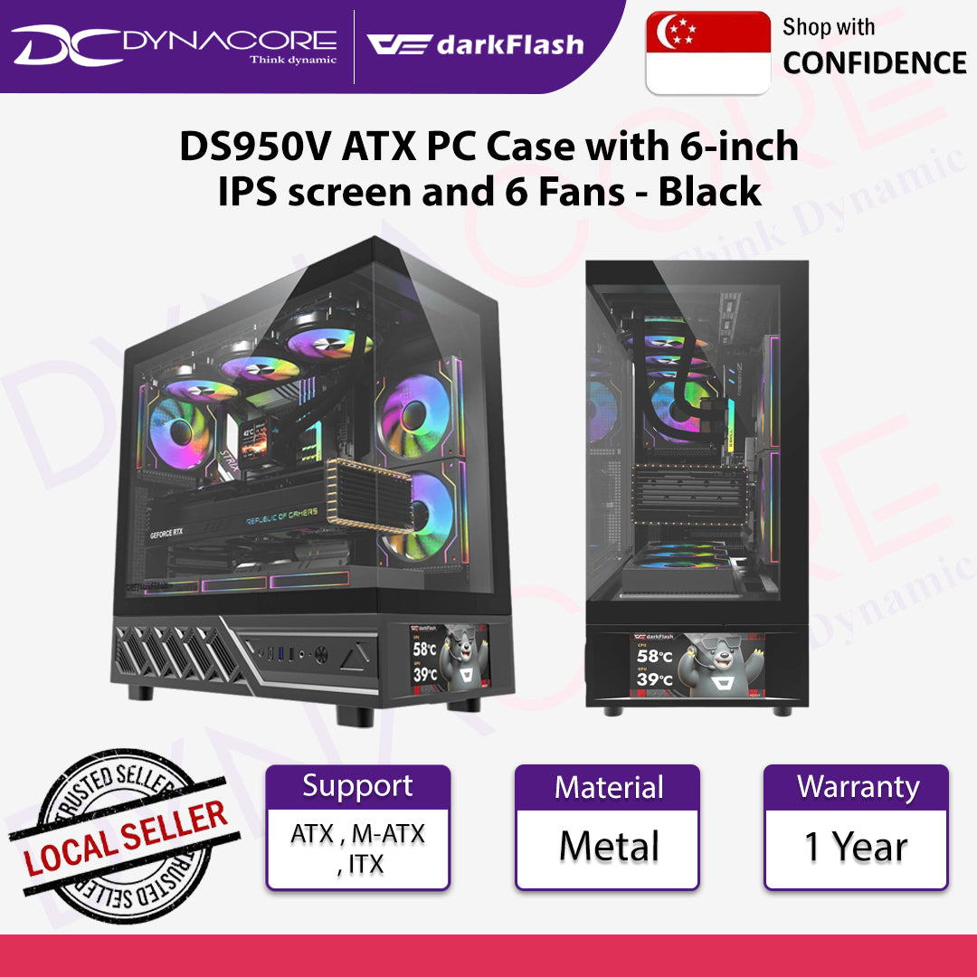 darkFlash DS950V ATX PC Case with 6-inch IPS screen and 6 Fans Black - DFDS950VBLK