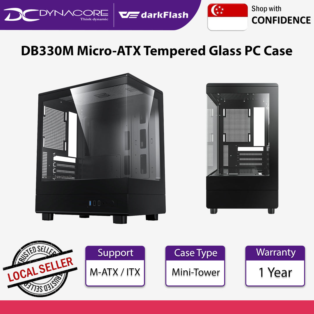 darkFlash DB330M Micro-ATX Tempered Glass PC Case - DFDB330MBLK