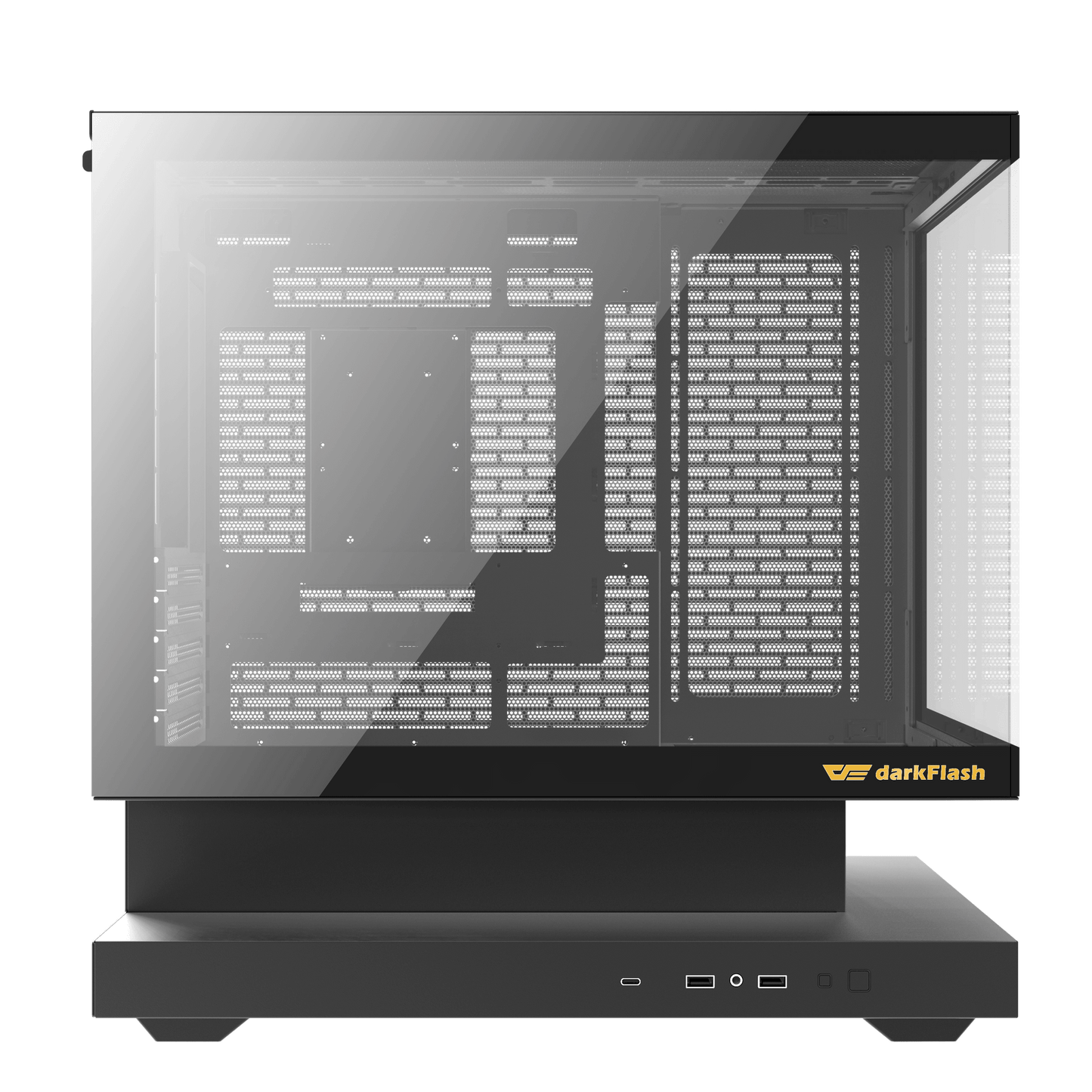 DarkFlash FLOATRON F1 Micro-ATX PC Case Floating Base High-Airflow Mesh Front Tempered Glass Side Panel USB-C Black - DFF1BLK