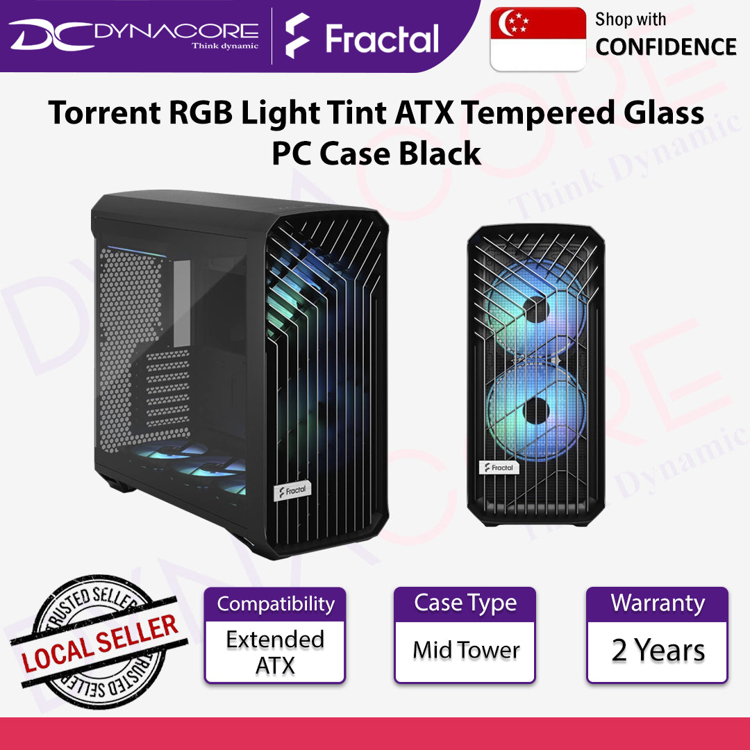 Fractal Design Torrent RGB Light Tint ATX Tempered Glass PC Case Black - FDTORBLKRGBTG