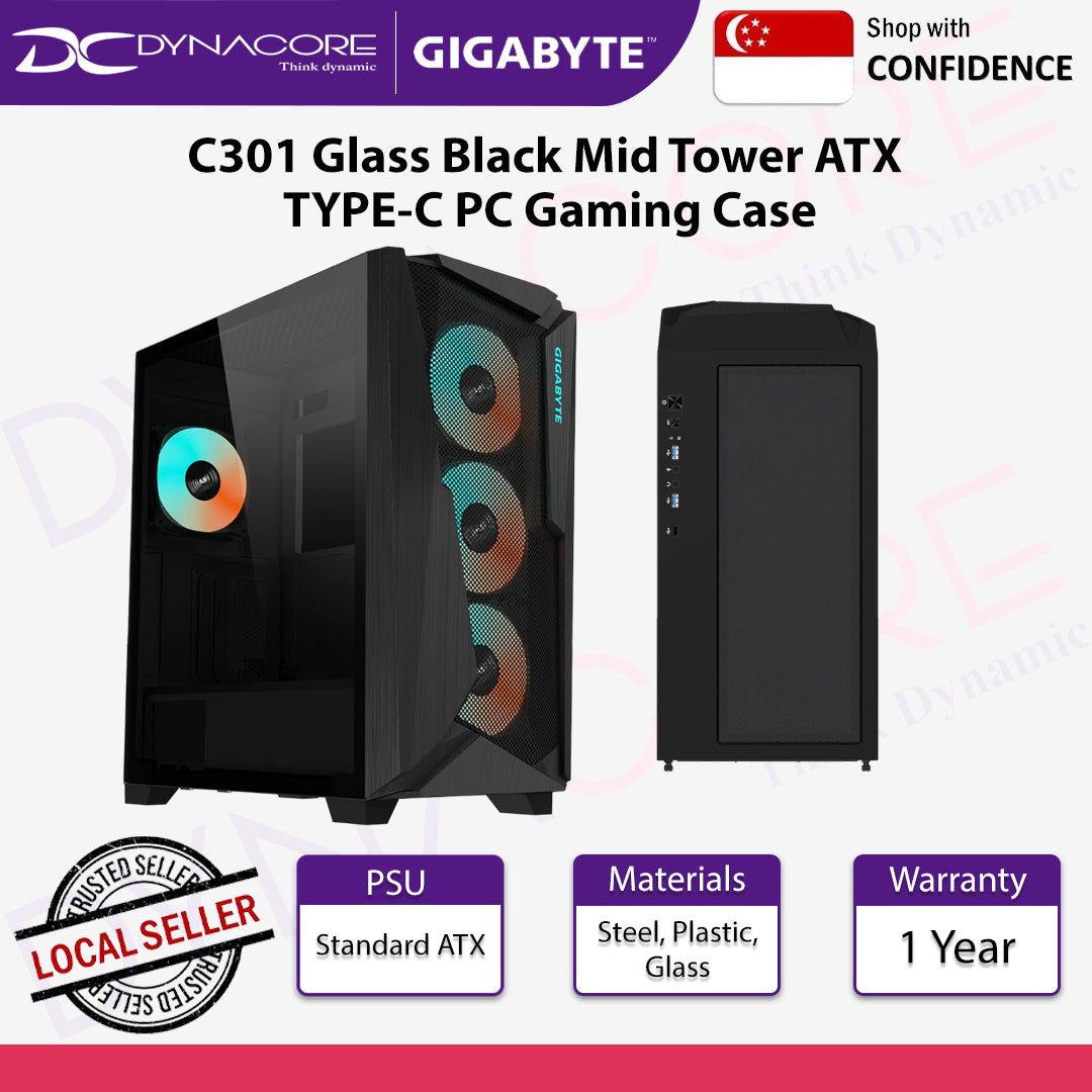 Gigabyte C301 Glass Black Mid Tower ATX TYPE-C PC Gaming Case - GBC301GBK