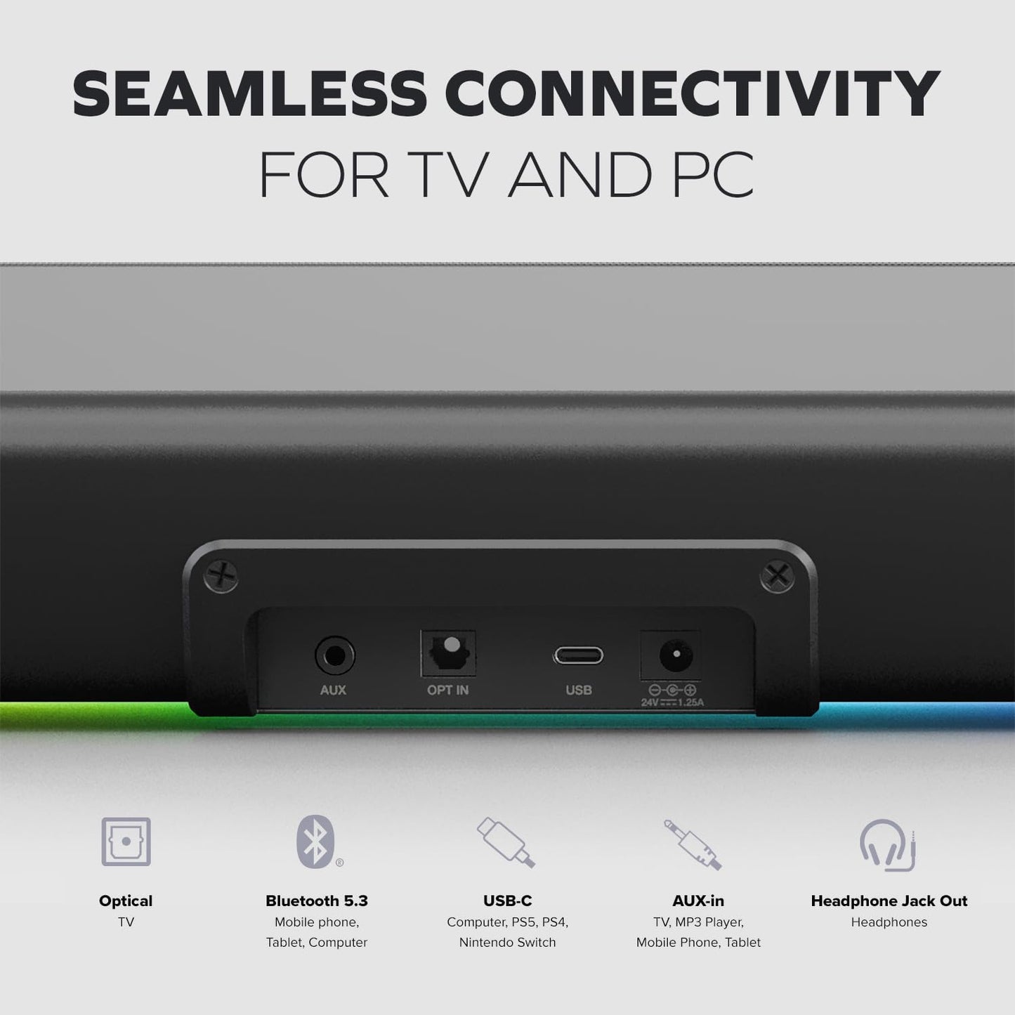 Creative Sound Blaster GS5 - Versatile RGB Gaming Soundbar with SuperWide™ Technology - 5390660196362