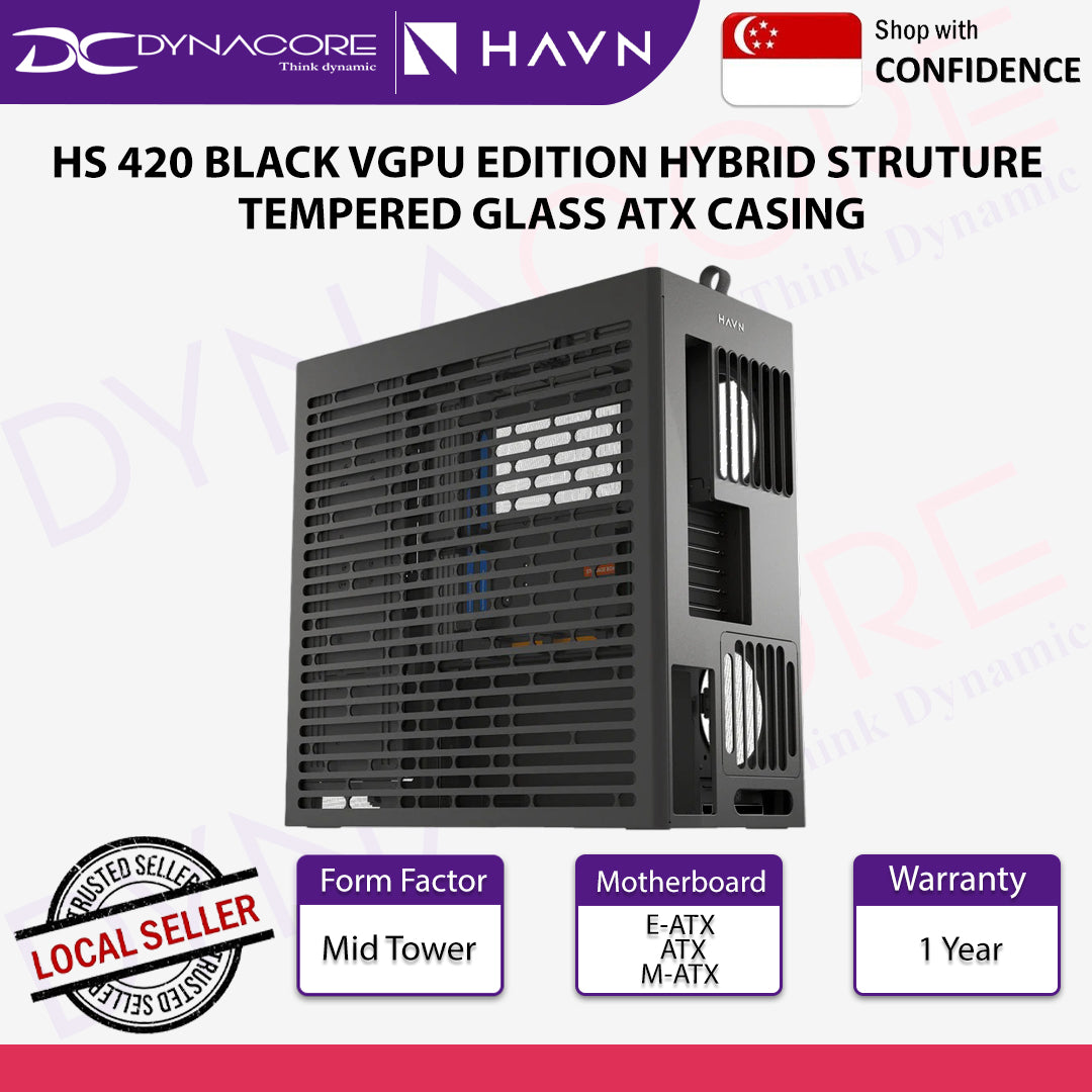 HAVN HS 420 VGPU Edition Dual-Chamber Airflow ATX Mid-Tower PC Case - Black - HAVNHS420VGPUB