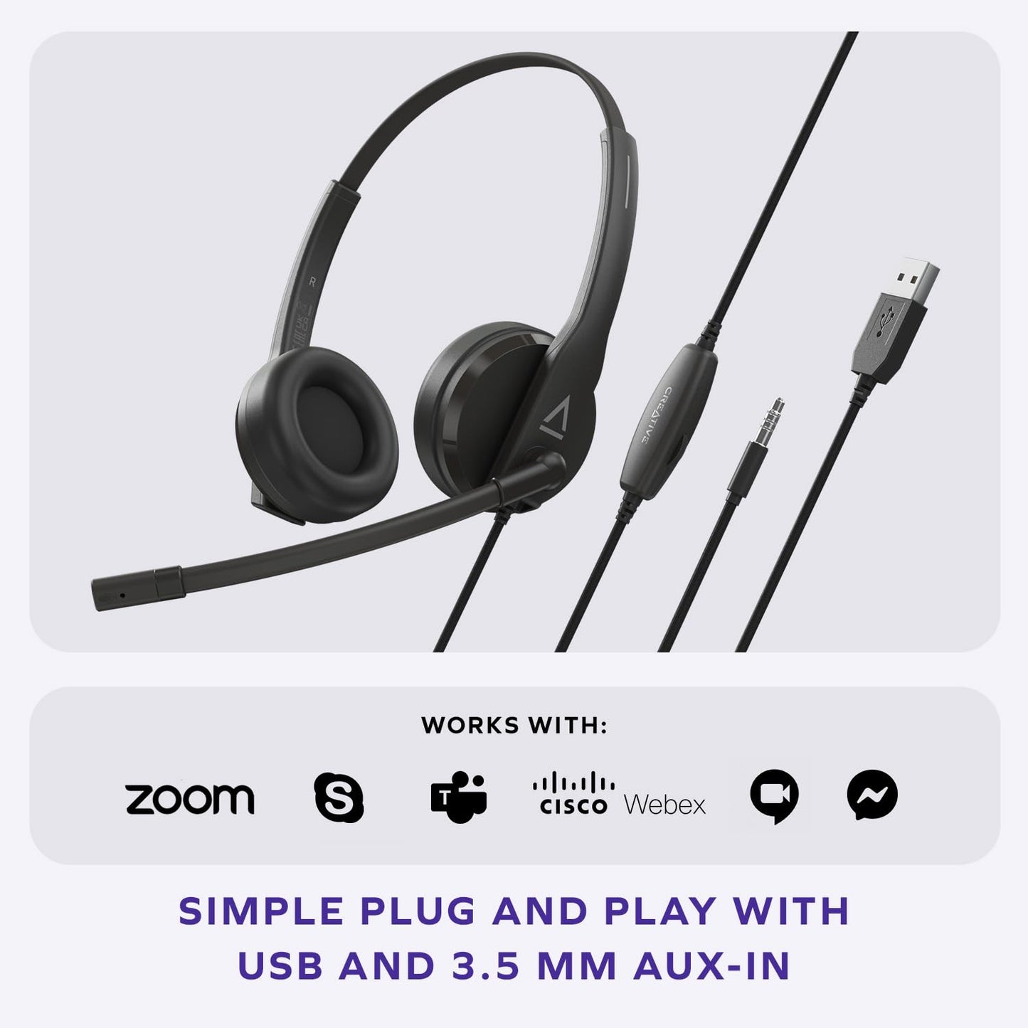 Creative HS-230 Headset with USB and 3.5 mm AUX Connectivity With Noise-Cancelling mic - 5390660195709