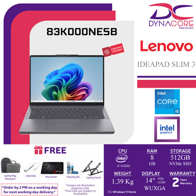 LENOVO IDEAPAD SLIM 3 83K000NESB (i5-13420H/8GB X1 RAM+NOs/512GB SSD 2242+1s/UHD/14"IPS WUXGA/WIN11H) - 83K000NESB