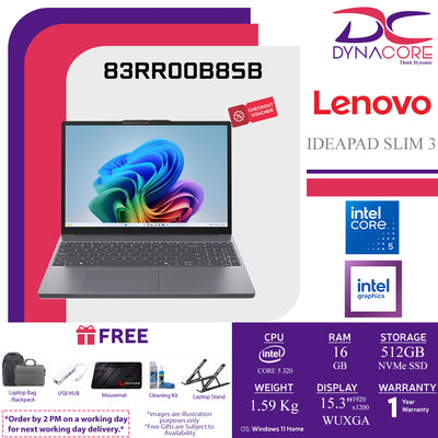 LENOVO IDEAPAD SLIM 3 83RR00B8SB (CORE 5 320 6C/16GB X1 RAM +NOs/512GB SSD 2242+NOs/UHD/15.3"IPS WUXGA/WIN11H/USB-C PD 45-65W) - 83RR00B8SB