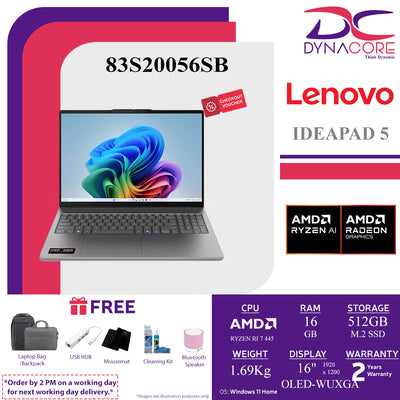LENOVO IDEAPAD 5 83S20056SB (RYZEN RI 7 445/16GB(8X2)/512GB SSD2242+1s2280/AMD 840M/16"OLED-WUXGA/WIN11H) - 83S20056SB