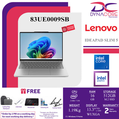 LENOVO IDEAPAD SLIM 5 83UE0009SB (CORE 7 350 /16GB LP-7467 RAM/512GB SSD 2242+NOs/INTEL/13.3"WUXGA-IPS- TOUCH /WIN11H) - 83UE0009SB